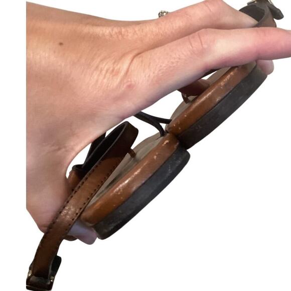 Burberry Leather T-Strap Sandals EU 41 US 11 Brown Gold Classic Old Money Resort - Picture 8 of 12